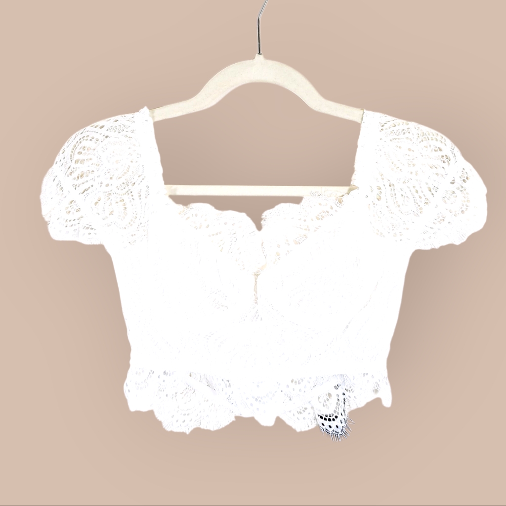 Nwt Leau White Eyelash Lace Bustier Corset Crop Top Small New — image 4 of 8
